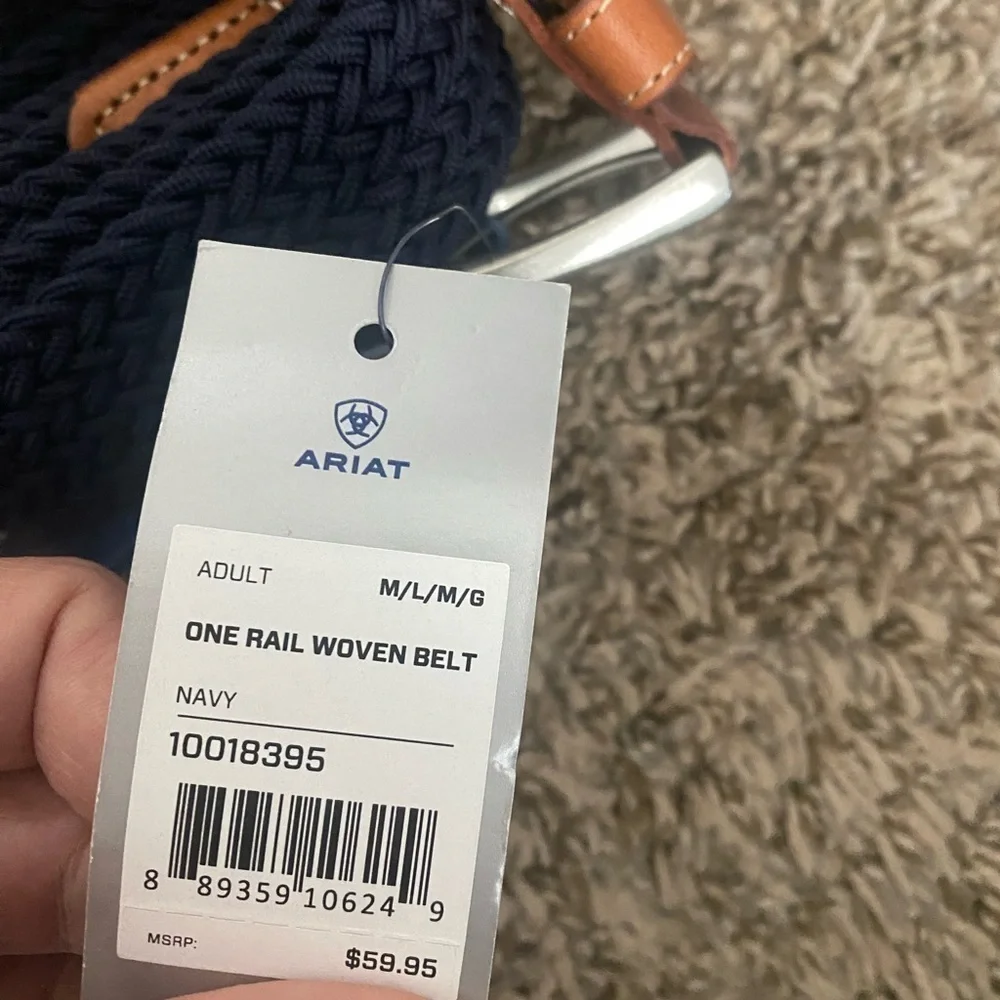 NWT Ariat Men’s Navy Blue One Rail Woven Belt Size M/L